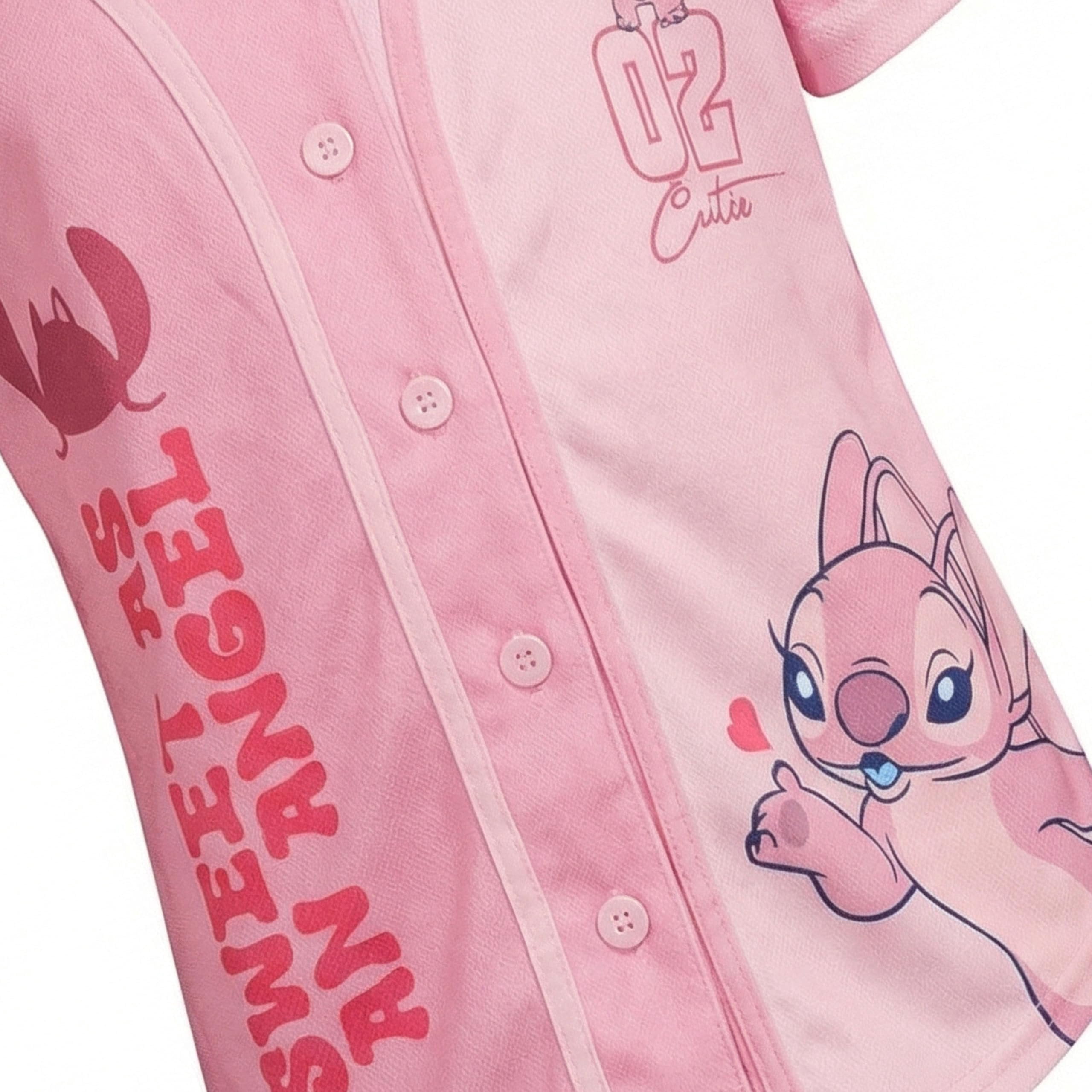 Disney Girls Baseball Jersey T-Shirt with Lilo & Stitch and Angel - Girls Sizes 4-16