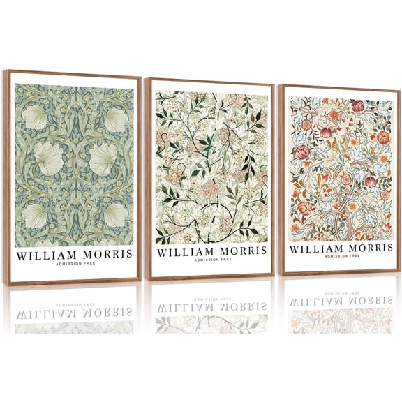 FCCUYE Framed Wall Art William Morris Botanical Flower Canvas Wall Art Set of 3, William Morris Print Abstract Floral Artwork Farmhouse Rustic Decor for Living Room Bedroom 12x16 Inch