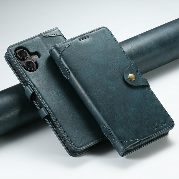 Dteck Leather Flip Case for iPhone 16, iPhone 16 Case Wallet with Card Holder Magnetic Snap Kickstand PU Leather Folio Flip Book Cover for iPhone 16,Blue