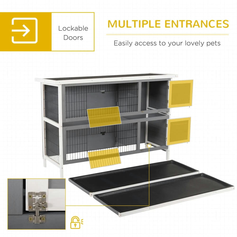 Topcobe 54" 2-Story Large Rabbit Hutch Bunny Cage Wooden Pet House with Lockable Doors, No Leak Tray and waterproof Roof for Outdoor/Indoor, Outdoor Pet Shelter, Small Animal Habitat