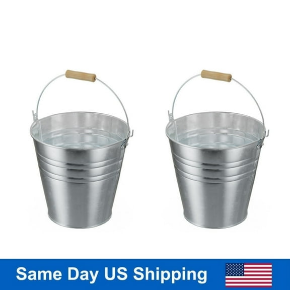 Active Mind Ltd 2 PC 4 Gal Galvanized Party Bucket, Rust-Proof Beverage Chiller for Tailgating, BBQ & Outdoor Events - Commercial Grade Steel Utility Pail w/ Ice Retention