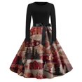 thumbnail image 6 of Christmas Dresses for Women Women's Fashion Round Neck Slim-Fit Christmas Print Long-Sleeved Dress for Christmas Party,Wine,L, 6 of 6