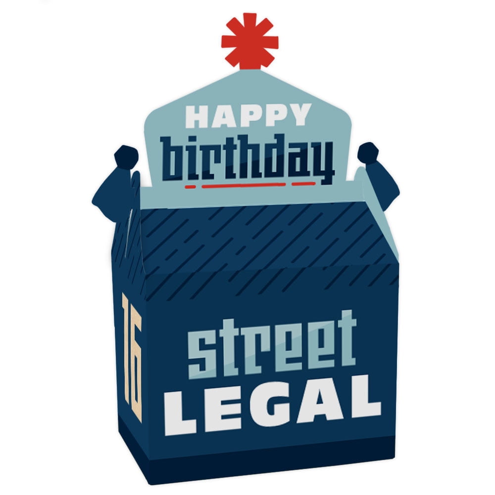 Boy 16th Birthday - Treat Box Party Favors - Sweet Sixteen Birthday Party Goodie Gable Boxes - Set of 12
