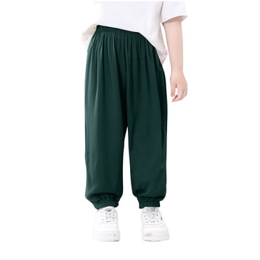 Loopsun Boys Girls Casual Pants, Children's Summer Solid Color Elastic Waist Pocket Casual Sports Full Length Pants Army Green 6-7 Years
