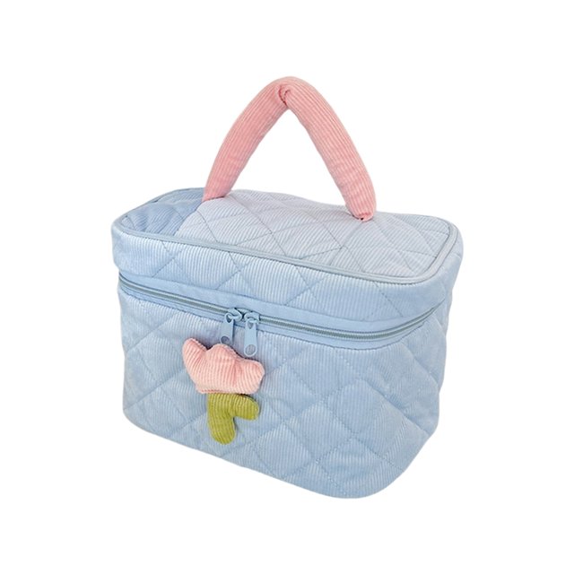 Large Velvet Makeup Storage Bag with Handheld Strap - Spacious Travel Organizer for Cosmetics & Accessories