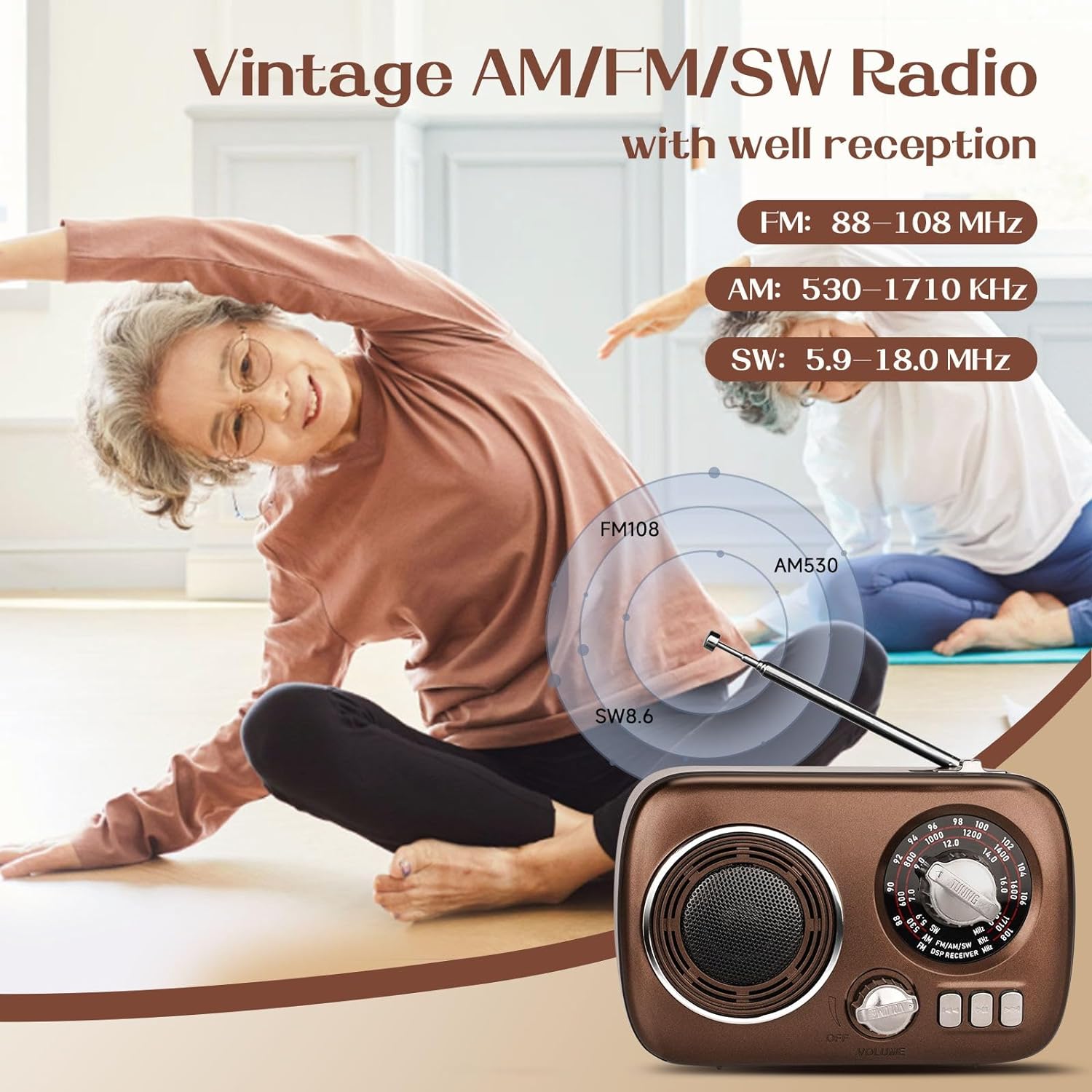 Gelielim Portable Radio AM FM, Bluetooth Speaker Retro Radio, Support USB/TF Card, Rechargeable Battery Operated, Suitable for Indoor&Outdoor, Gift for Parents