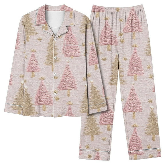 Fengactive Women's Christmas Pajamas Santa Xmas Tree Cute 2 Piece Button Down Pajama Set