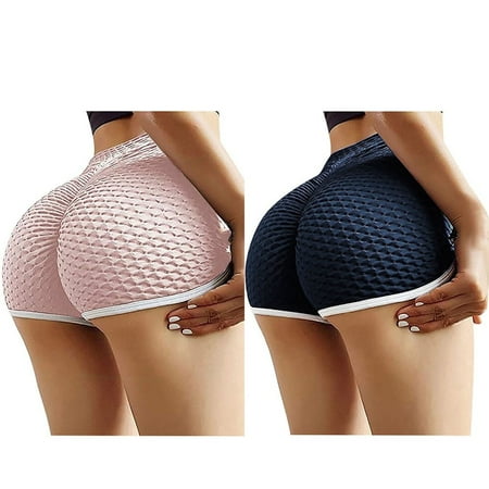 LEEYNEER RHWHOGLL High Waisted Yoga Shorts for Women Workout Shorts High Waist Butt Lifting Sports Leggings Hot Pants Running Shorts Wrinkled Hip Stretch Biker Shorts - 2 Packs Black