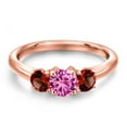 thumbnail image 3 of Gem Stone King 18K Rose Gold Plated Silver Pink Created Sapphire and Red Garnet Engagement Ring for Women | 1.29 Cttw | Round 5MM | Gemstone September Birthstone | Size 5, 3 of 6