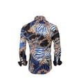 thumbnail image 2 of Men PREMIERE Long Sleeve Button Down Dress Shirt Blue White Gold Chain, 2 of 3