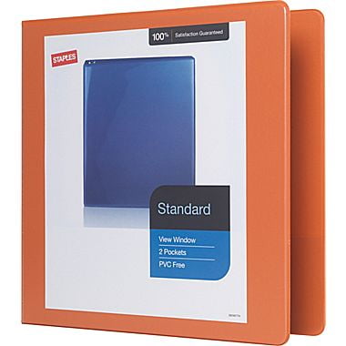 staples standard 2 inch d ring view binder bright orange 26446 cc