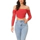 thumbnail image 1 of INSPIRAR CHIC Top Corto de Corsé de Manga Larga Transparente para Mujeres Blusa Off Shoulder Arrugada Push Up Fiesta Bustier con Varillas L Rojo, 1 of 6
