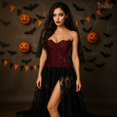 thumbnail image 6 of JASGOOD Corset Top for Women Textured Sheer Floral Lace Bustiers Cincher Lace-up Corset Overbust Top, 6 of 7