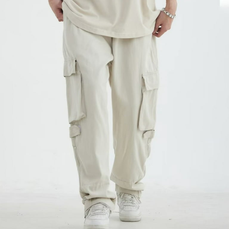 YIWEI Mens Casual Cargo Trousers Elasticated Combat Work Bottoms Multi Pockets Pants Beige XL, Men's