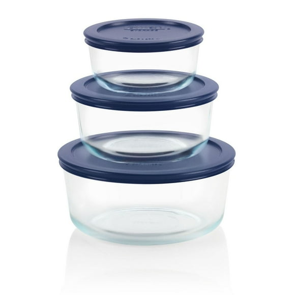 Pyrex® 6-pc Round Glass Storage Container Set with Blue Plastic Lids