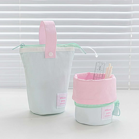 Standing Pencil Case (Art Supply Case, Makeup Bag), Fig And Yogurt, Blue Checkered Pencil Bag, Large Capacity, Transforms Into Pen Holder, For sch○○l & Travel, Meiiso