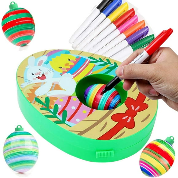 HTOOQ Kit de Décorateur d'Oeufs de Pâques Motorisé DIY, Tourelle d'Oeufs de Pâques avec 7 Marqueurs Colorés à Séchage Rapide, Peinture à Colorier Kit de Décorations d'Oeufs de Pâques - -