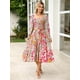 thumbnail image 2 of Vestido largo Simplee para mujer, manga larga, cuello cuadrado, estampado floral rosa, 2 of 6