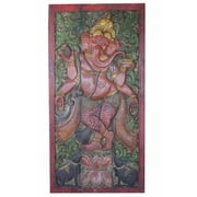 Mogul Meditation Yoga Barn Door Vintage Carved Ganesha Remove Obstacles Wall Sculpture Panel Eclectic Decor