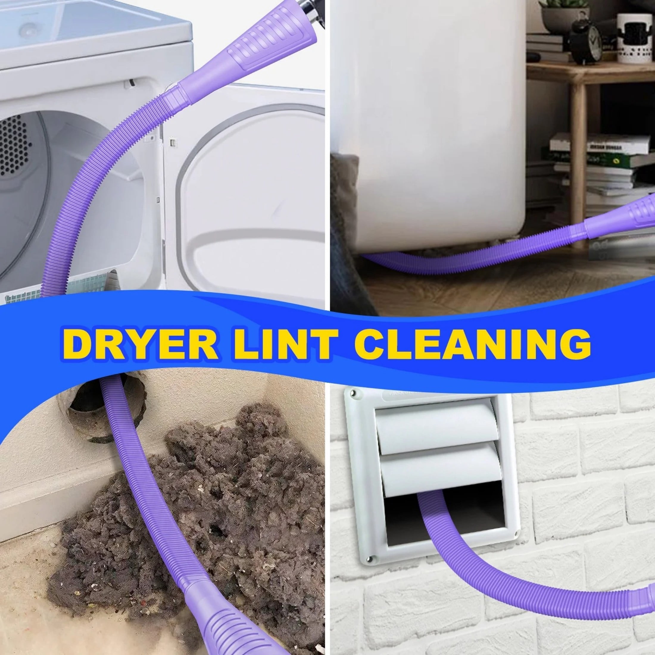 Dryvenck Dryer Vent Cleaning Kit, Dryer Vent Cleaner Brush for Dryer Cleaning ,Vacuum Attachment,Purple