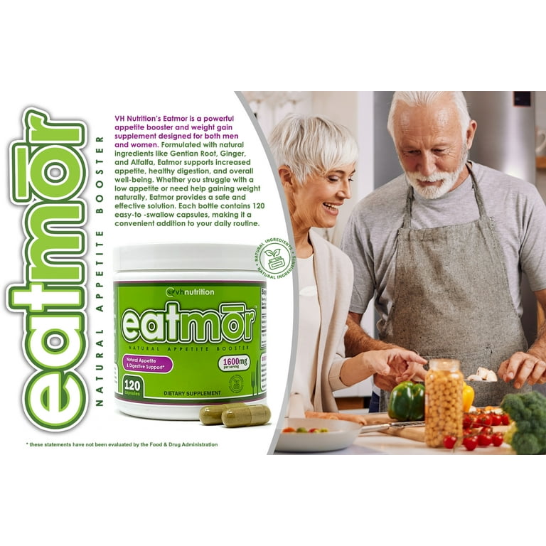 VH Nutrition Eatmor Appetite Stimulant - Natural Weight Gain Pills, Vitality & Hunger Boosting Orxegenic Supplement - 120 Capsules