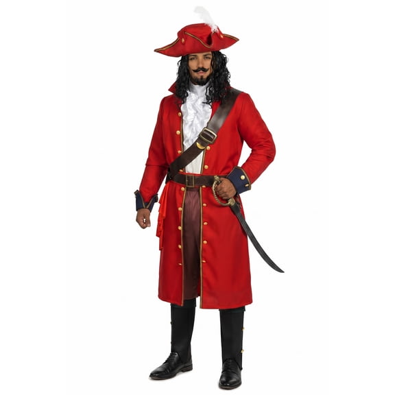 Joyfy Mens Pirate Captain Costume Set, Red Deluxe Captain Outfit for Adult Halloween Fancy Dress Up Party Cosplay