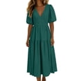 thumbnail image 5 of Iyufng Long Summer Puff Sleeves Dresses for Women V-Neck with Fitted Waist and Back Zipper, 5 of 7