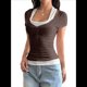 thumbnail image 1 of Blusa Informal de Dos Piezas con Botones y Corta Acanalada Henley para Mujer (/Verano 2025) Color Café L, 1 of 9