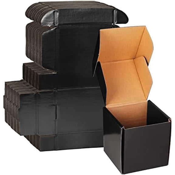 4x4x4 Black Cardboard Boxes - 30 Pack Small Shipping Boxes for Small Business Mailing, Corrugated Packaging