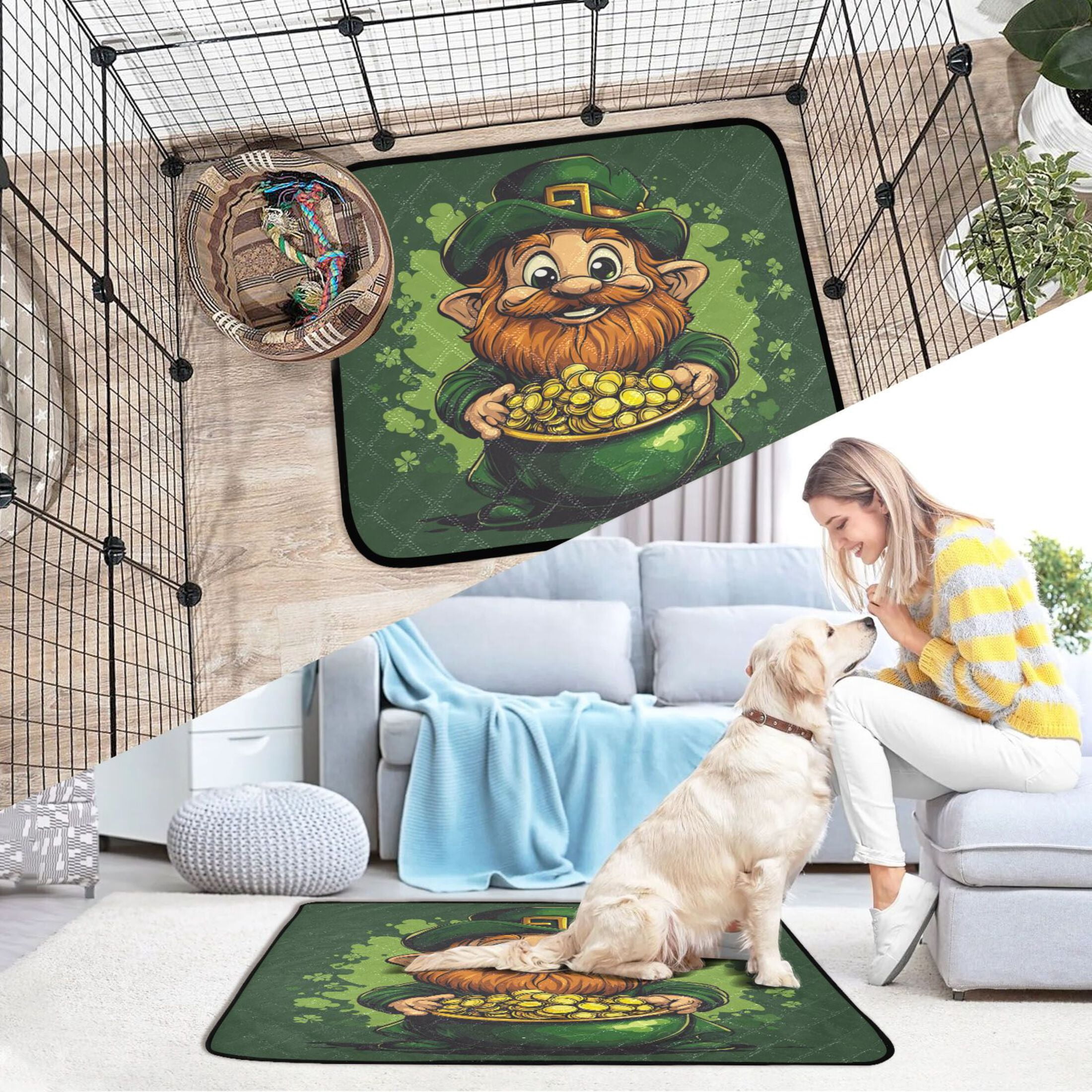 Qxltty St Patricks Old Dwarf Cat litter Pads Pet Set of 2 Diaper Mats Center Anti-leakage Layer Absorbent Soft and Comfortable