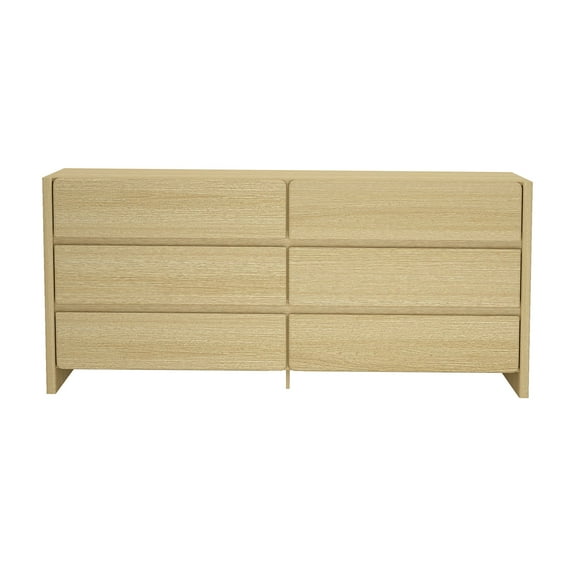 JERFIT 72 Inch 6-Drawer Dresser with Wood Grain Finish, Oak Storage Chest for Bedroom & Living Room