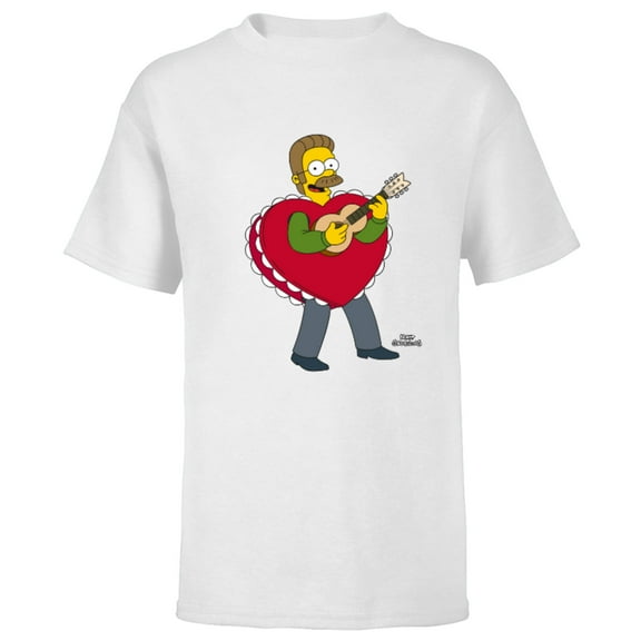 The Simpsons Ned Flanders Singing Heart - Short Sleeve T-Shirt for Kids – Customized-White