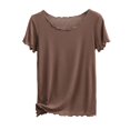 thumbnail image 4 of DHFJKG Basic Tees For Women Summer Ribbed Lettuce Trim Short Sleeve T Shirt Casual Loose Fit Crew Neck Tee Comfy Tops, 4 of 4