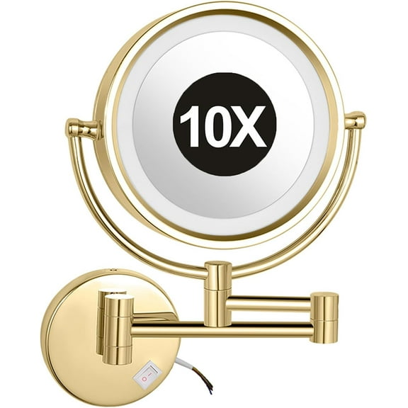 Wall Mounted Lighted Makeup Mirror, Hardwired 8.5" Double Sided Magnifying LED Vanity Mirror, 360° Swivel Bathroom Shaving Mirror,Brushed Nickel,7X