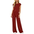 thumbnail image 2 of 2 Piece Sets for Women Sawvnm Women’s Fashion Solid-Color Round Neck Sleeveless Top Elastic Waist Pocket Pants Sets Wine XXL, 2 of 7