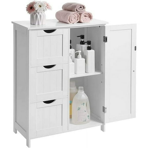 Floor Storage Cabinet, Freestanding Storage Unit with 3 Drawers, 1 Adjustable Shelf, White
