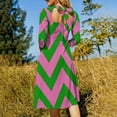 thumbnail image 5 of Green And Pink Zig Zag Pink And Green Flare Dress Square Neck Dress Elegant Female Fashion Printed Dress, 5 of 9