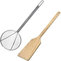 Nexgrill 35-Inch Wooden Seafood Boil Paddle and Skimmer Spoon 18-Inch Chrome-Plated Steel Fryer Scoop, Combo Pack of 530-0119 530-0201