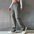 thumbnail image 6 of Women Cargo Pants Elastic Waist Wide Leg Solid Color Trousers Casual Joggers Sweatpants with Side Flap Pocket, 6 of 8