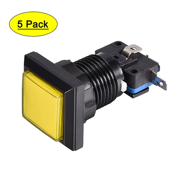 Botón de juego 34x34 cuadrado 12V interruptor de botón iluminado LED con microswitch para juegos de video de arcade amarillo 5 piezas
