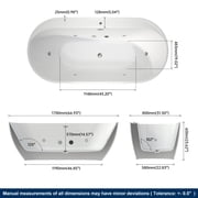 MEDUNJESS 67 Freestanding Air Jet Whirlpool Bathtub Luxury Acrylic Soaking Tub with Overflow and Drain,White