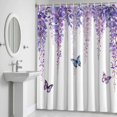 thumbnail image 5 of Spring Flower Shower Curtain for Bathroom Decor, Vintage Watercolor Purple Wisteria Floral Butterfly Waterproof Fabric Shower Curtain, 72"x96" Set with 12 Hooks, 5 of 9