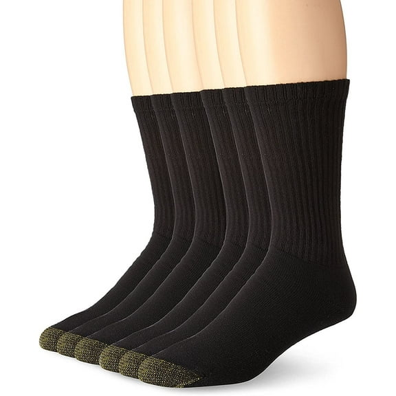 Gold Toe Men's Crew Socks Black 6-Pair Sock Size 10-13 Cotton Blend Slightly Imperfect