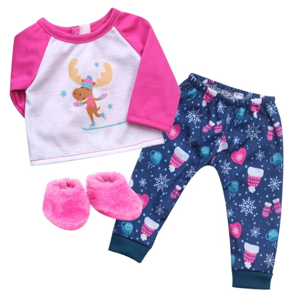 Sophia's Winter Moose Print Pajamas and Slippers for 15" Dolls