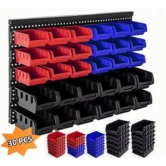 30 Pcs Wall Mounted Storage Bins, Garage Organizer Storage Shelf Unit Board 25.2" x 16.2"