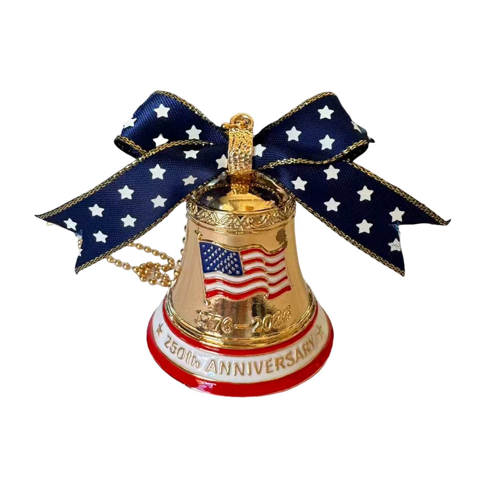 USA 250th Anniversary Bell Ornament, 3D Handmade Metal Christmas Bell Ornament for Tree or Garden, Enamel Crafted Detailing, Red & Gold Commemorative Hanging Decor for Collectors and Patriotic (4PCS)