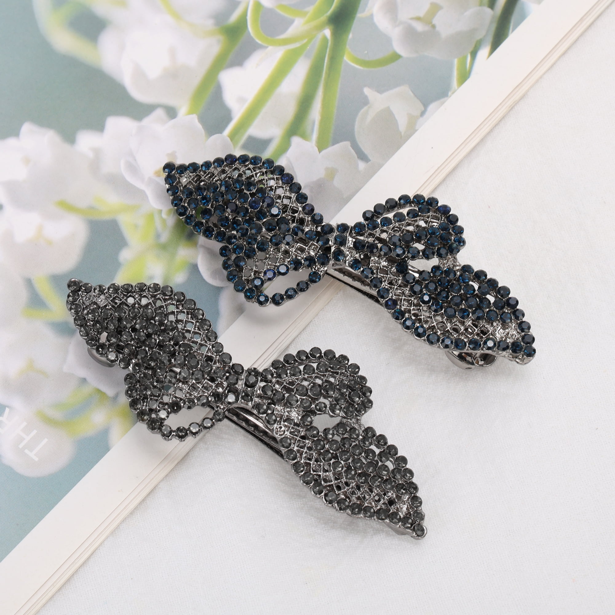 Unique Bargains Rhinestone Hair Barrettes Hairstyles Occasions Gray Black