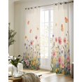 thumbnail image 5 of Watercolor Flowers Sheer Curtains 63 Inch Length 2 Panels Set for Living Room/Bedroom, Spring Daisy Floral Butterflly Beige Kitchen Curtains Grommet Semi-Sheer Curtains Window Treatments 42"x63"x2, 5 of 7