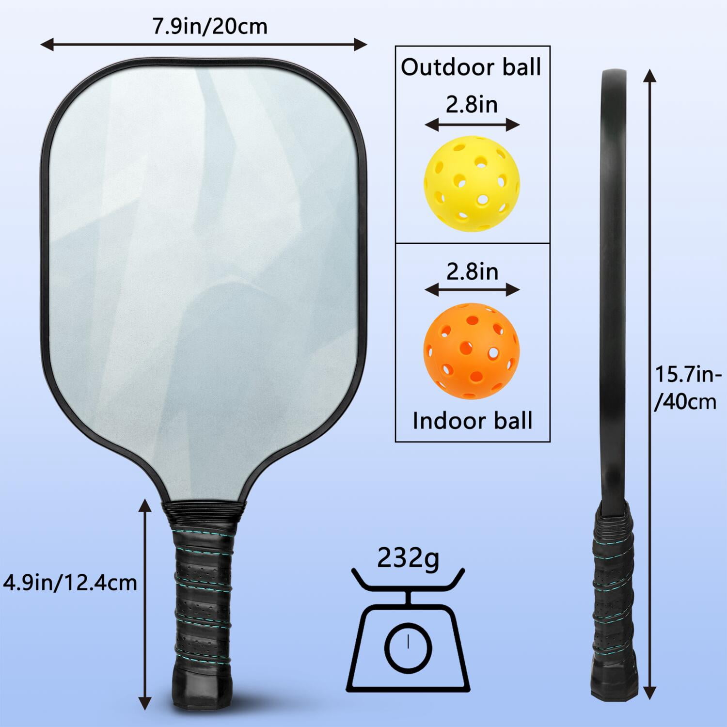 Pickleball Paddles Set Of 2, Fiberglass Surface, Ice Crystal Print, 4 Balls & Bag
