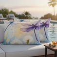 thumbnail image 4 of Blue Purple Dragonfly Outdoor Waterproof Pillow Covers, Spring Floral Watercolor Decorative Rectangle Throw Pillowcase Sofa Cushion Sham for Patio/Couch/Chair, 20"x12" 2 Pack, 4 of 8
